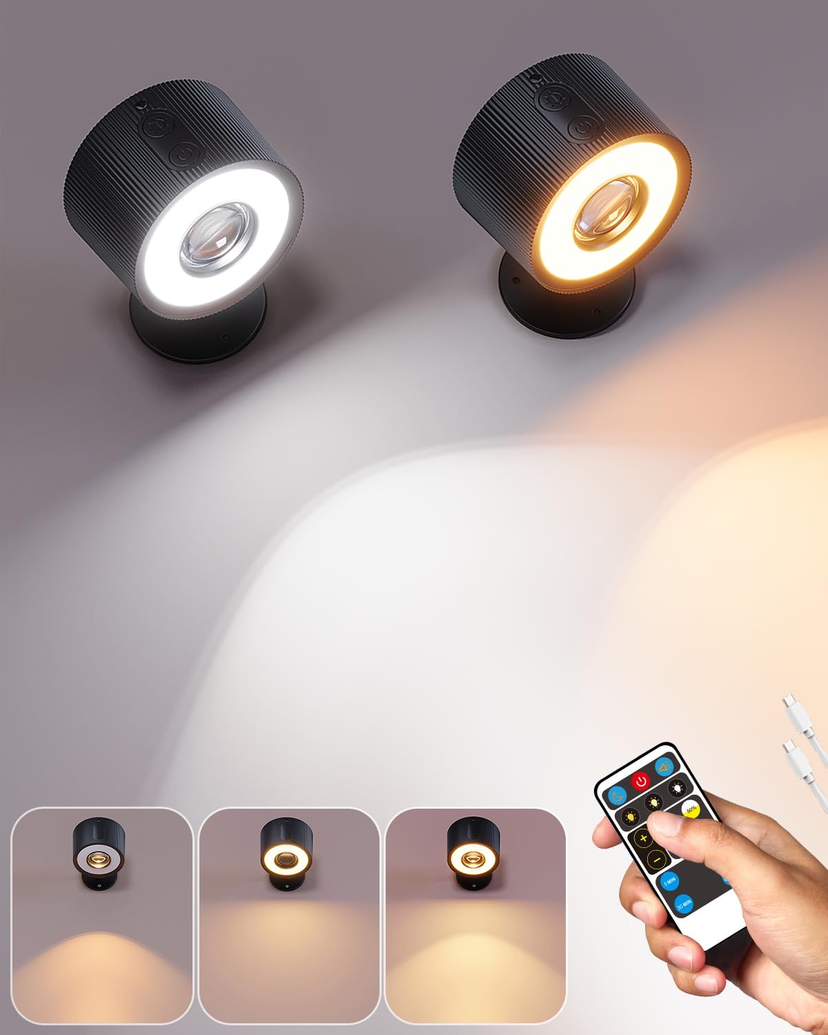 Led Wall Mounted Lights With Remote, 3 Lighting Modes & Dimmable For Picture Lights, 3200Mah Battery Operated Wall Sconces, Magn