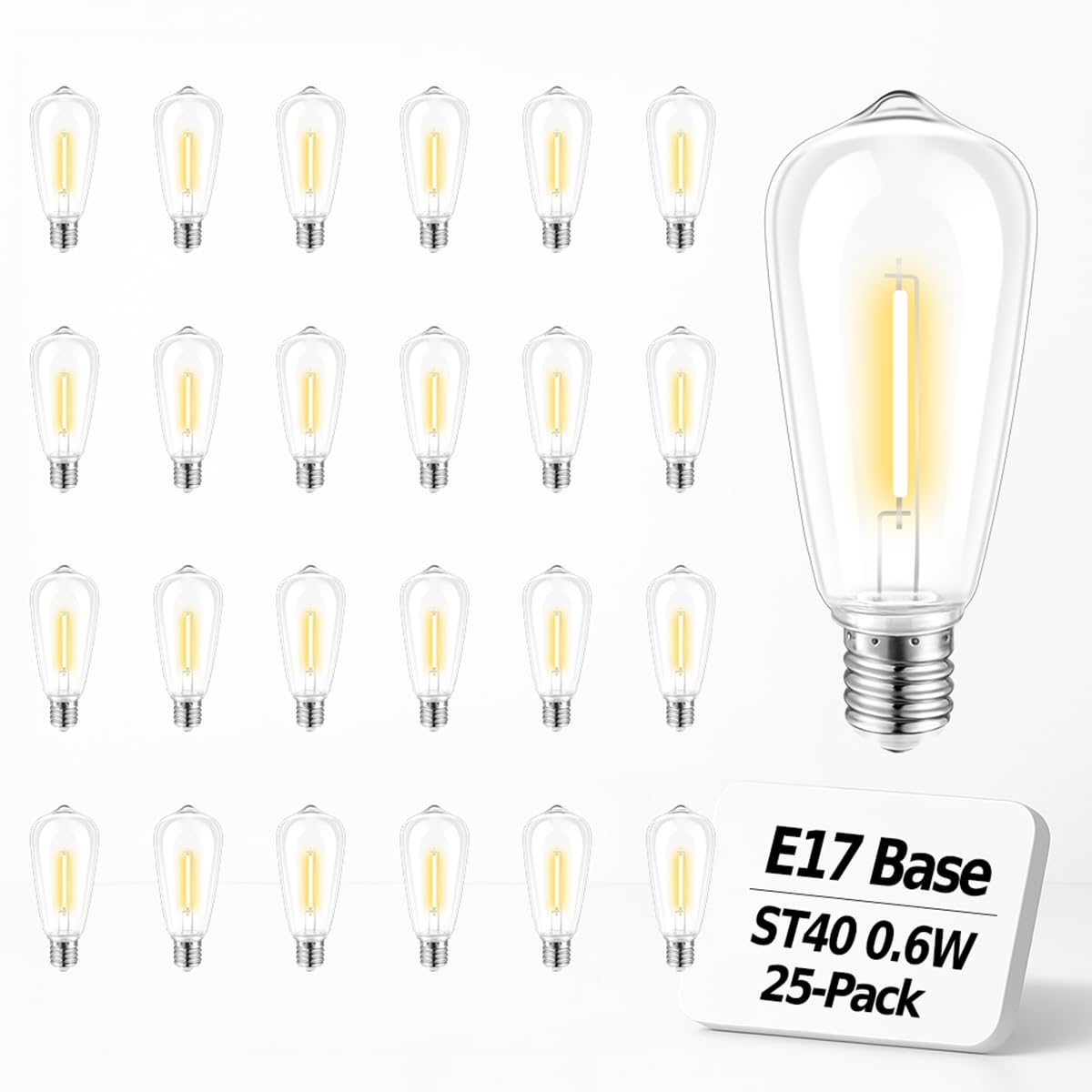 Hobbynors 25 Pack St40 Led Replacement Bulbs, Shatterproof Vintage Edison Bulbs For Outdoor String Lights, E17 Intermediate Base