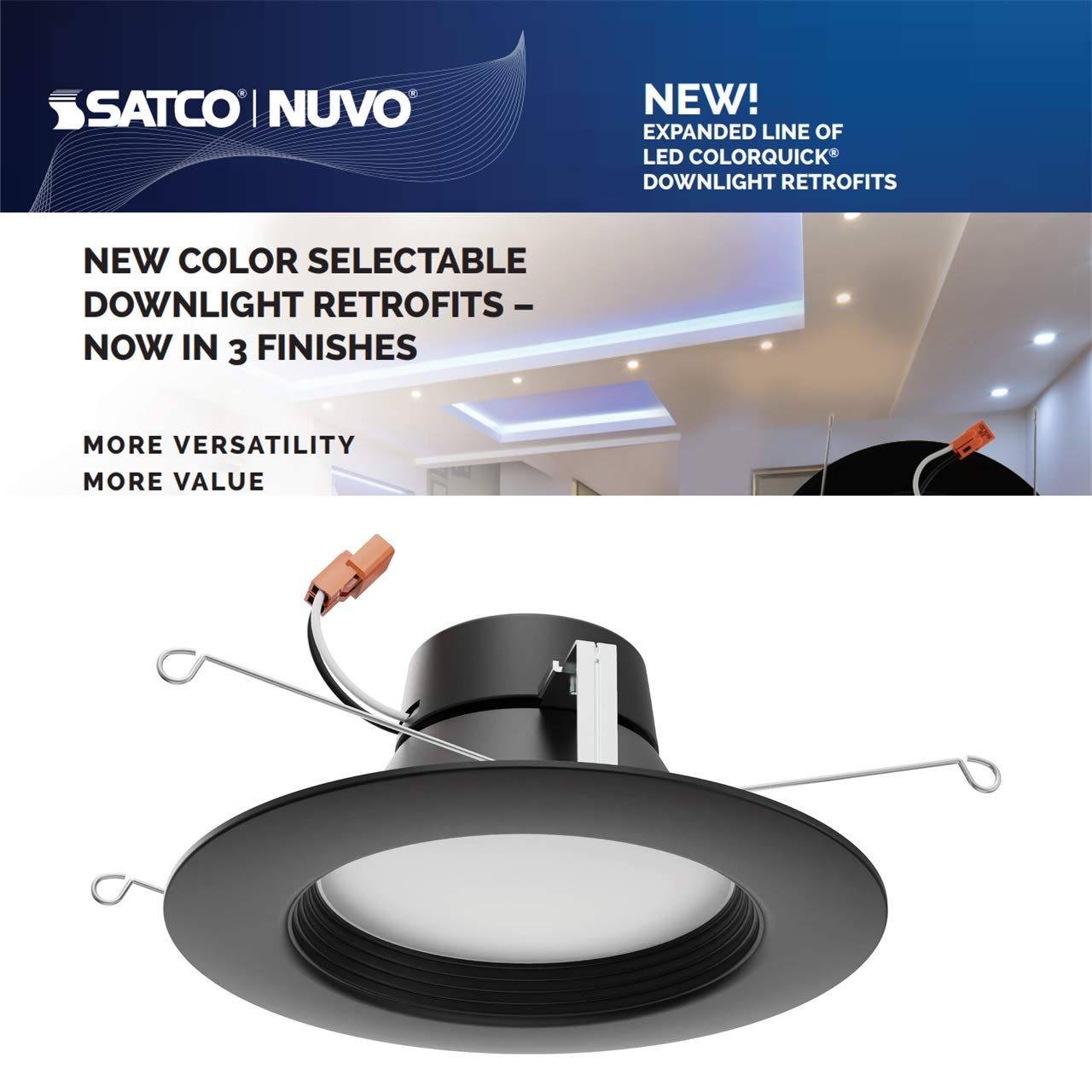 Satco Led Color Temp 2700K-5000K Selectable Downlight Retrofits, Part Number S11835, 9 Watt; 5 Inch - 6 Inch; 120 Volts; Dimmabl