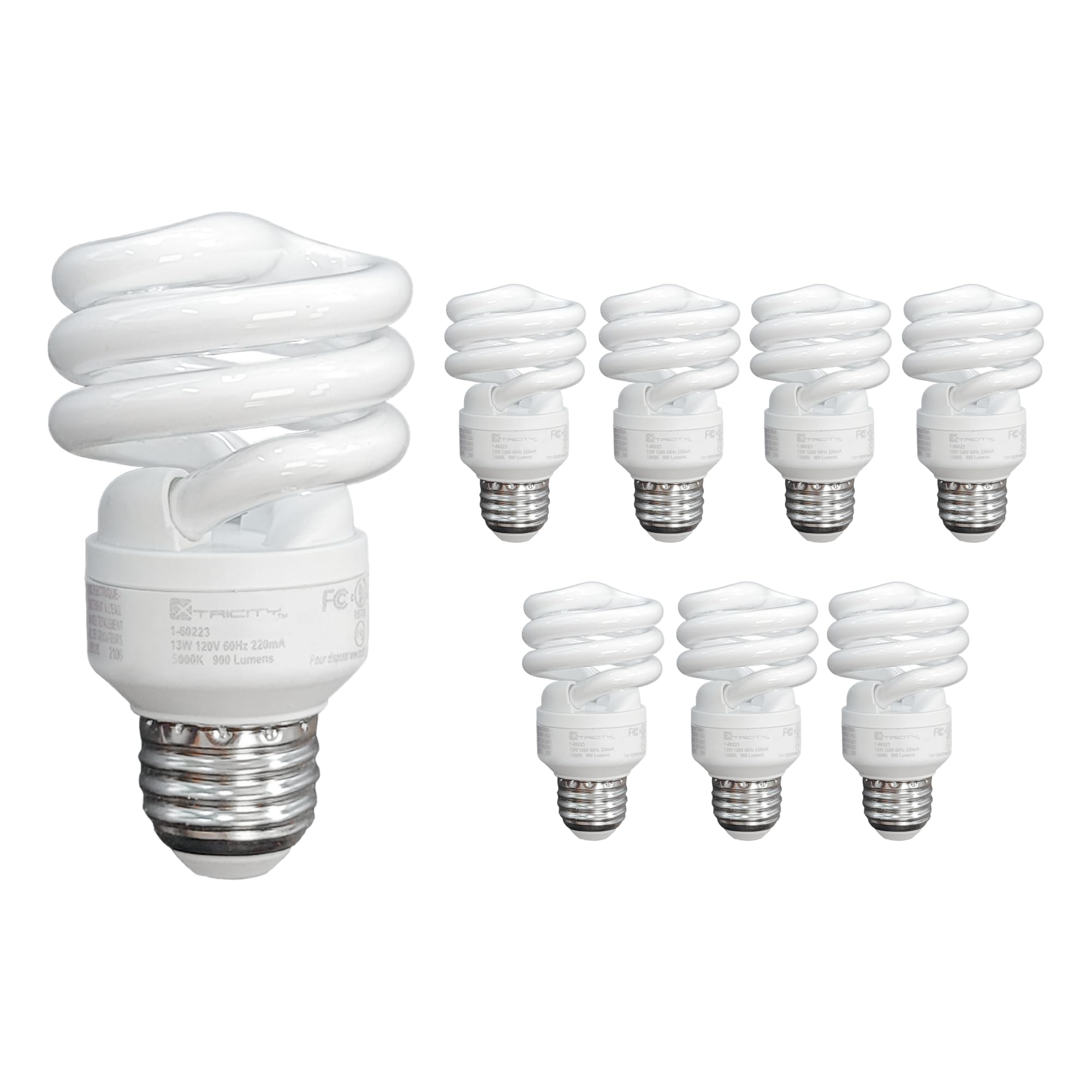 Xtricity Compact Fluorescent Light Bulb 9W (40W Equivalent) 5000K Daylight, E26 Base, 540 Lumens, 8 Pack