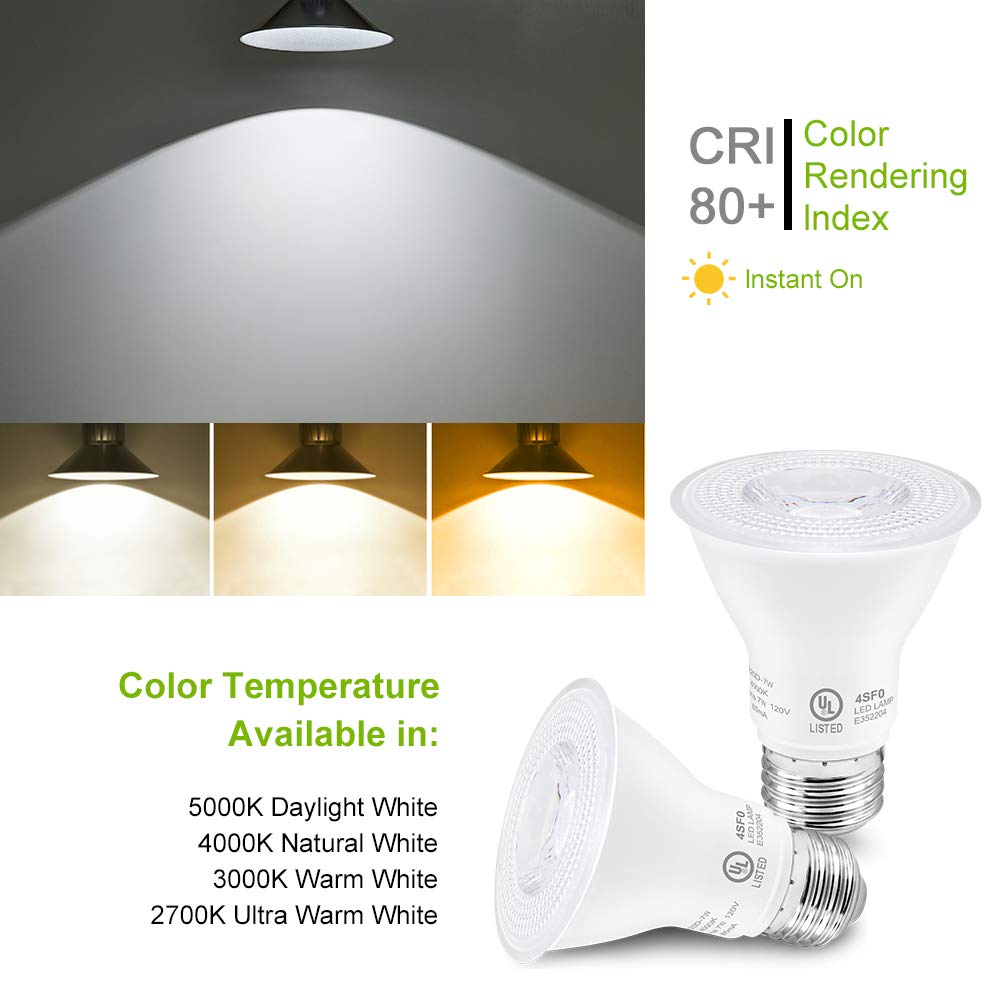 LightingWill 7W Par20 LED Bulb, 4000K Natural White, Dimmable, 500 Lumens, E26 Base, 6 Pack