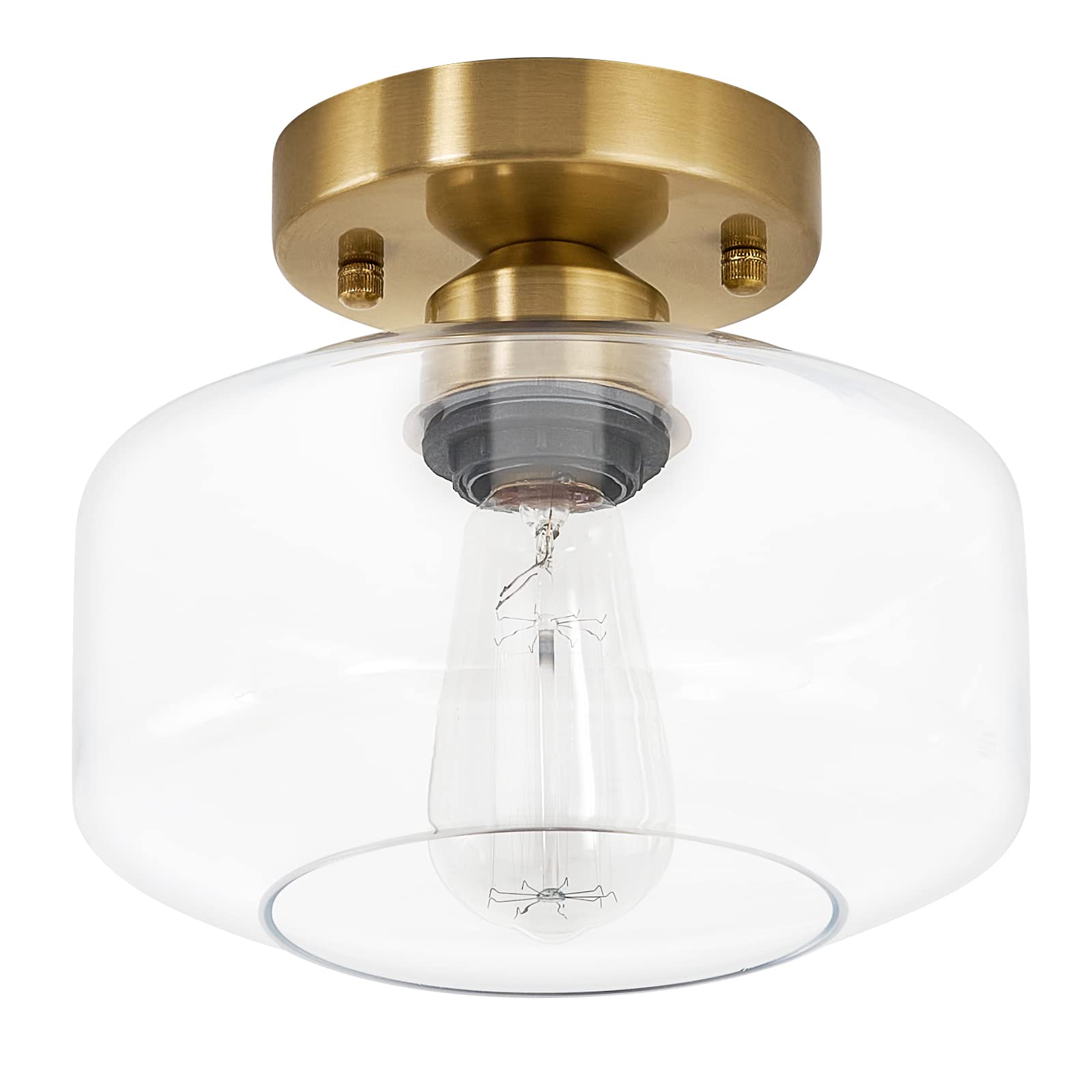 Bisamiya Modern Gold Ceiling Light Fixture, Brass Finish Semi Flush Mount Ceiling Light With 8.66" Clear Glass Shade For Kitchen, Hallway, Entryway, Bedroom, Cafe