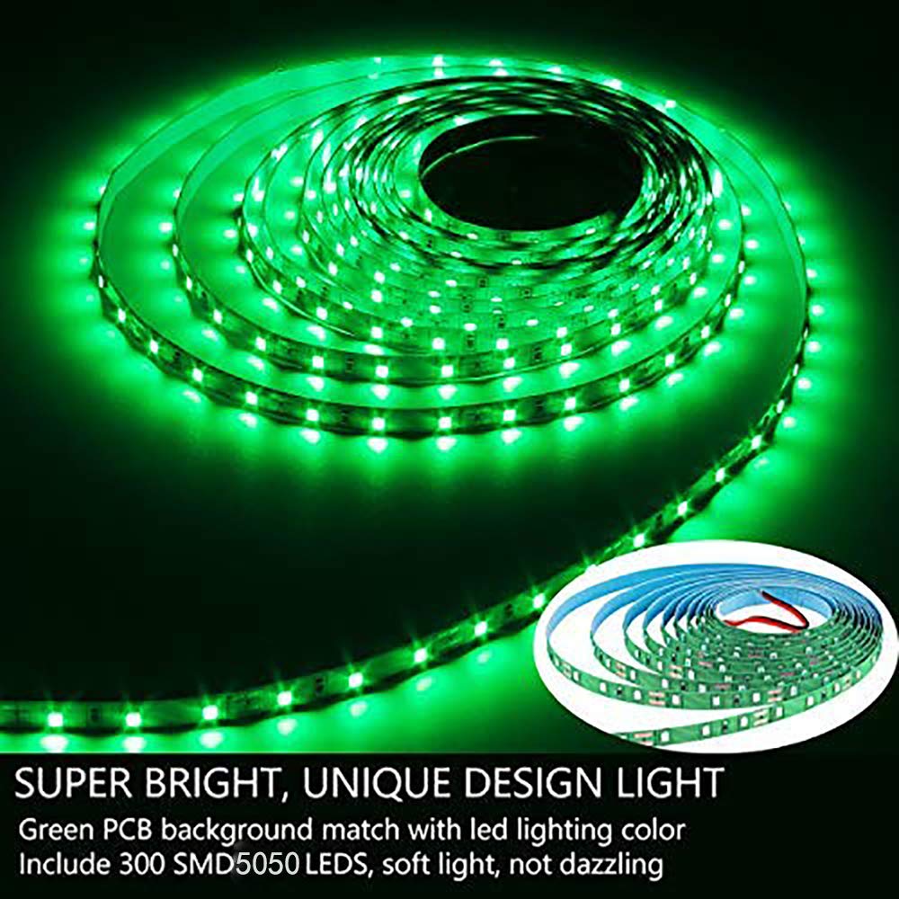 Velain 12V LED Strip Light, 16.4ft Waterproof Flexible Rope Light, 300 LEDs SMD5050, Green