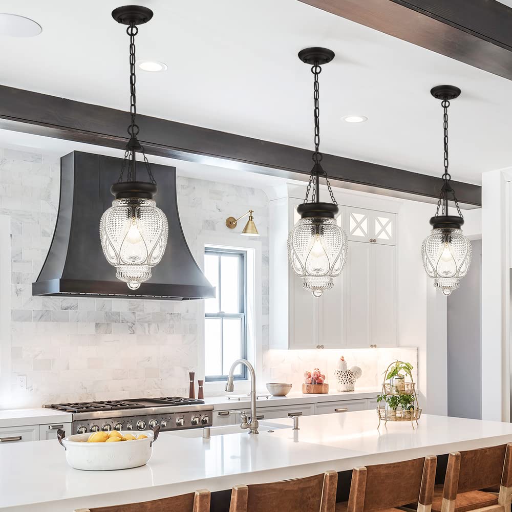 Black Pendant Lights Kitchen Island, Glass Vintage Kitchen Island Lighting, Pendant Lighting Over Sink, Farmhouse Pendant Light