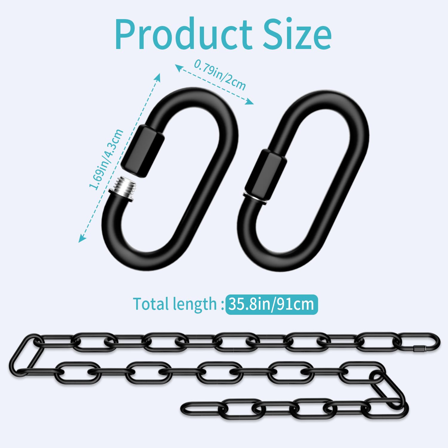 3 Feet Industrial Black Light Fixture Chain, Plant Hanging Chain, With Detachable Link, Maximum Load Is 60 Pounds