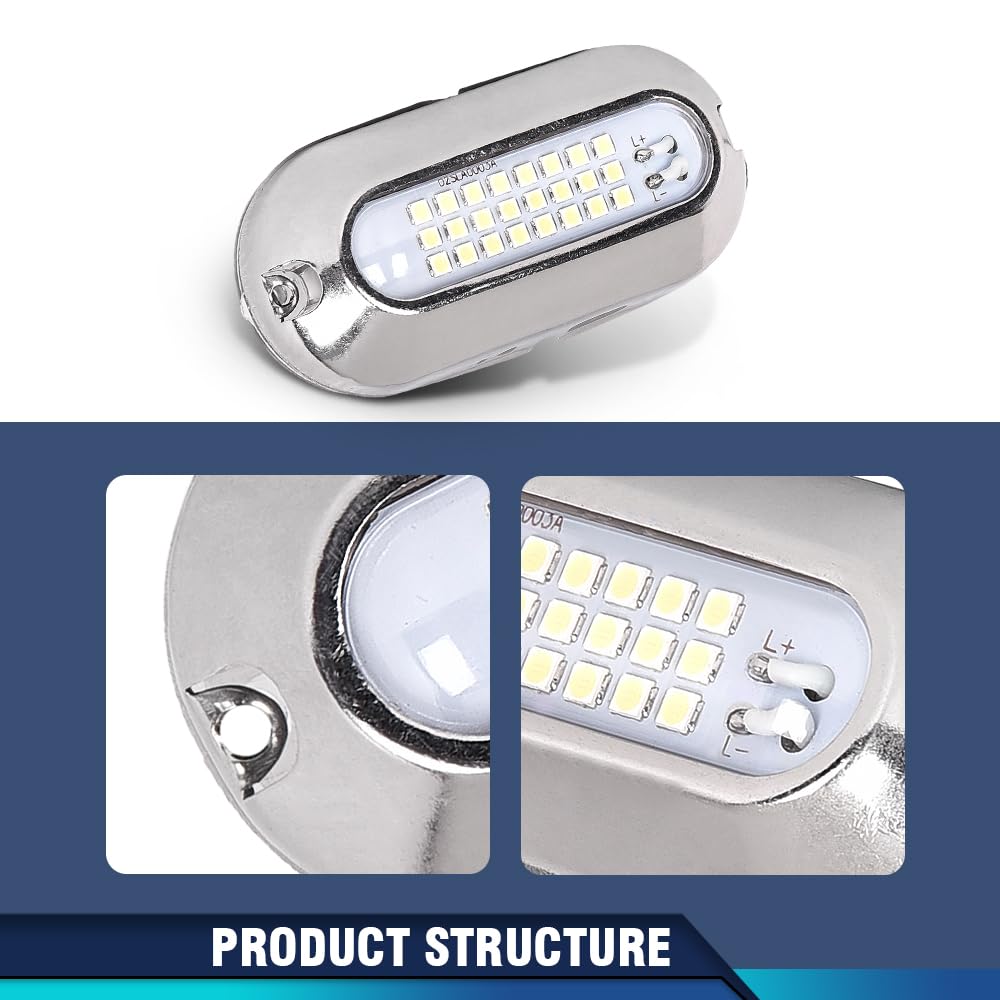 PIT66 LED Pontoon Boat Docking Light, 12V Marine Light, Bright White, 2 Pcs