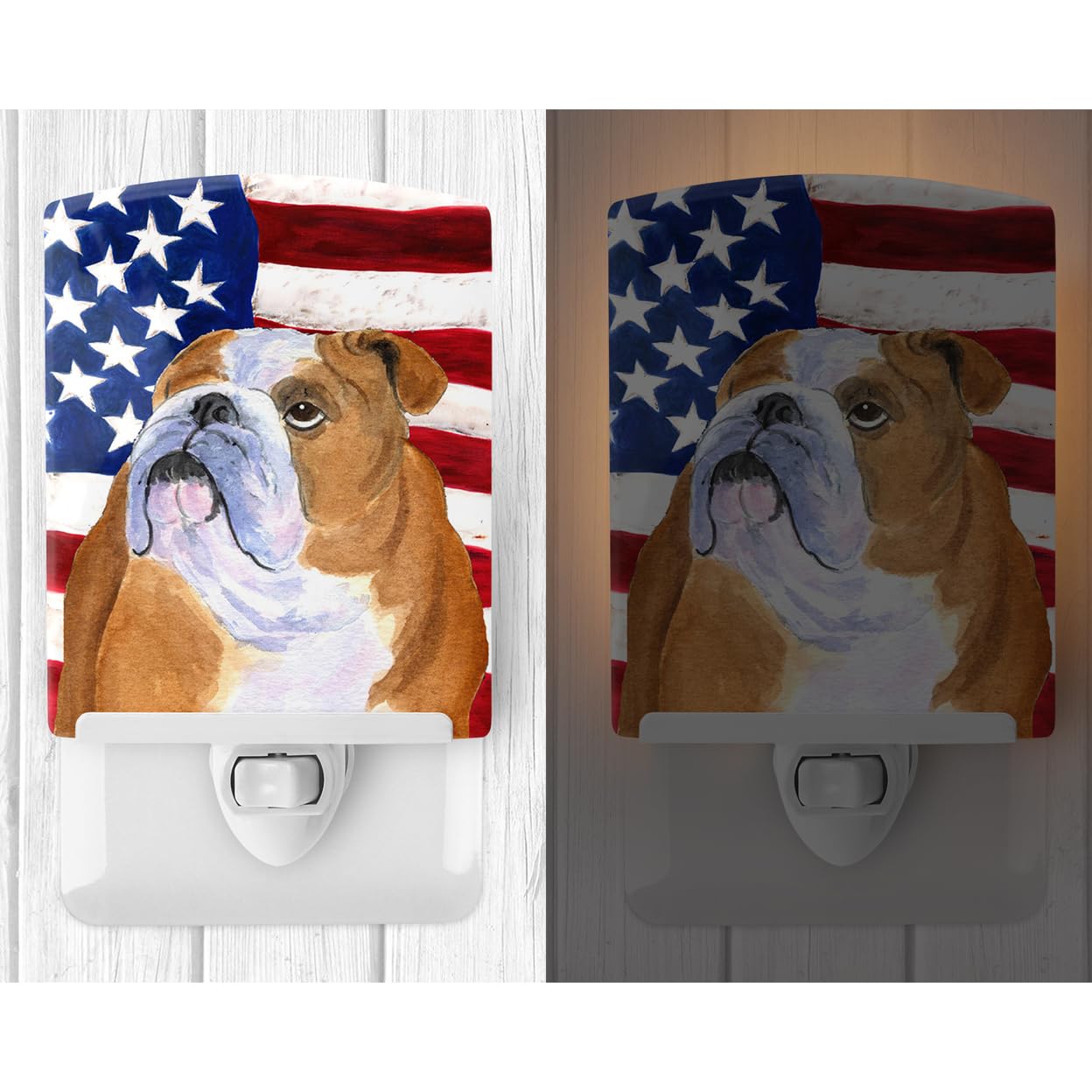 Carolines Treasures Ceramic Night Light, USA American Flag with Bulldog, 6x4x3in, Multicolor, Model SS4017CNL, UL-Certified
