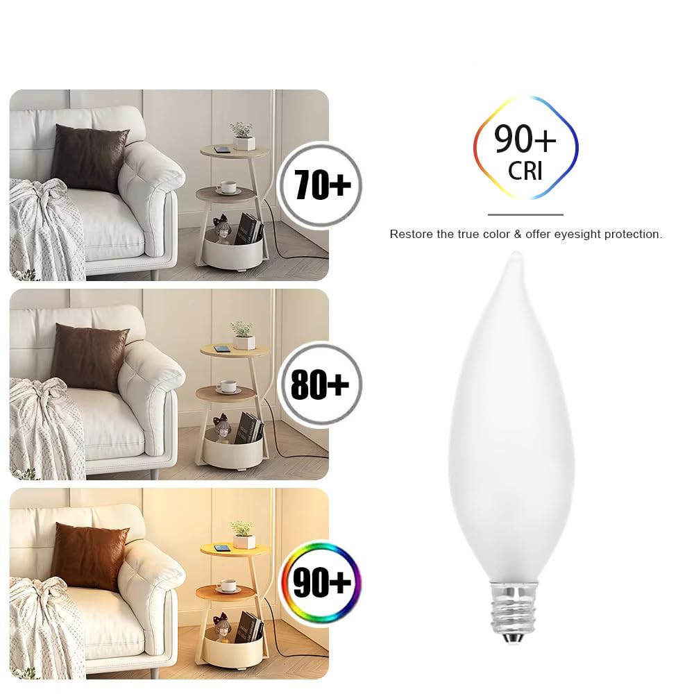 Candelabra Flame Tip Frosted,Frosted Flame Tip Chandelier Light Bulb, Ca10 60W E12 Base, Decorative Incandescent Light Bulbs 120
