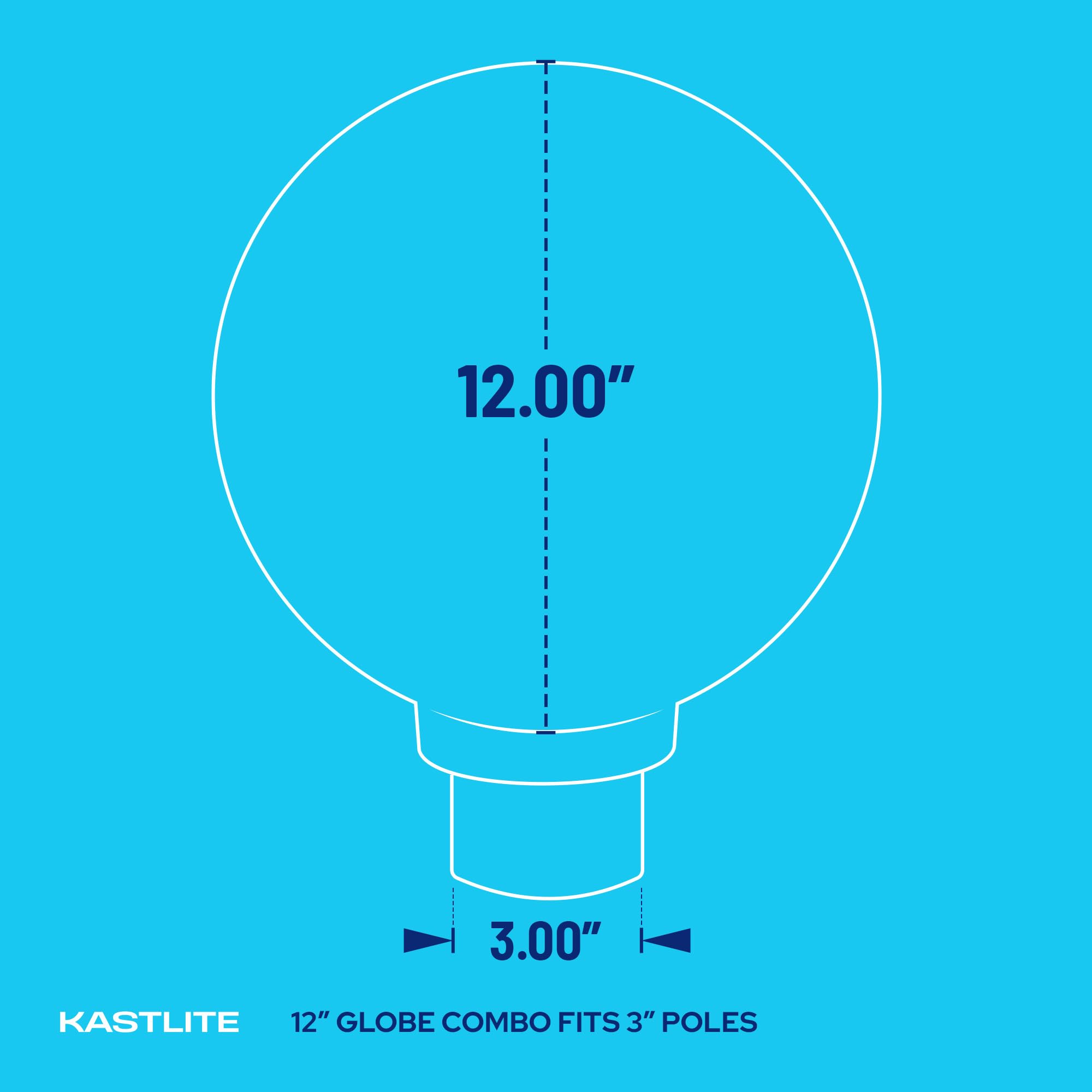 Kastlite 12 Outdoor Light Post Globe Combo  Fits 3 Posts - Clear Acrylic Lamp Cover  Black Twist Lock Fitter  5000K Led Bulb - Modern Driveway Yard Lamppost Lighting Fixture  Outdoor Pole Lights