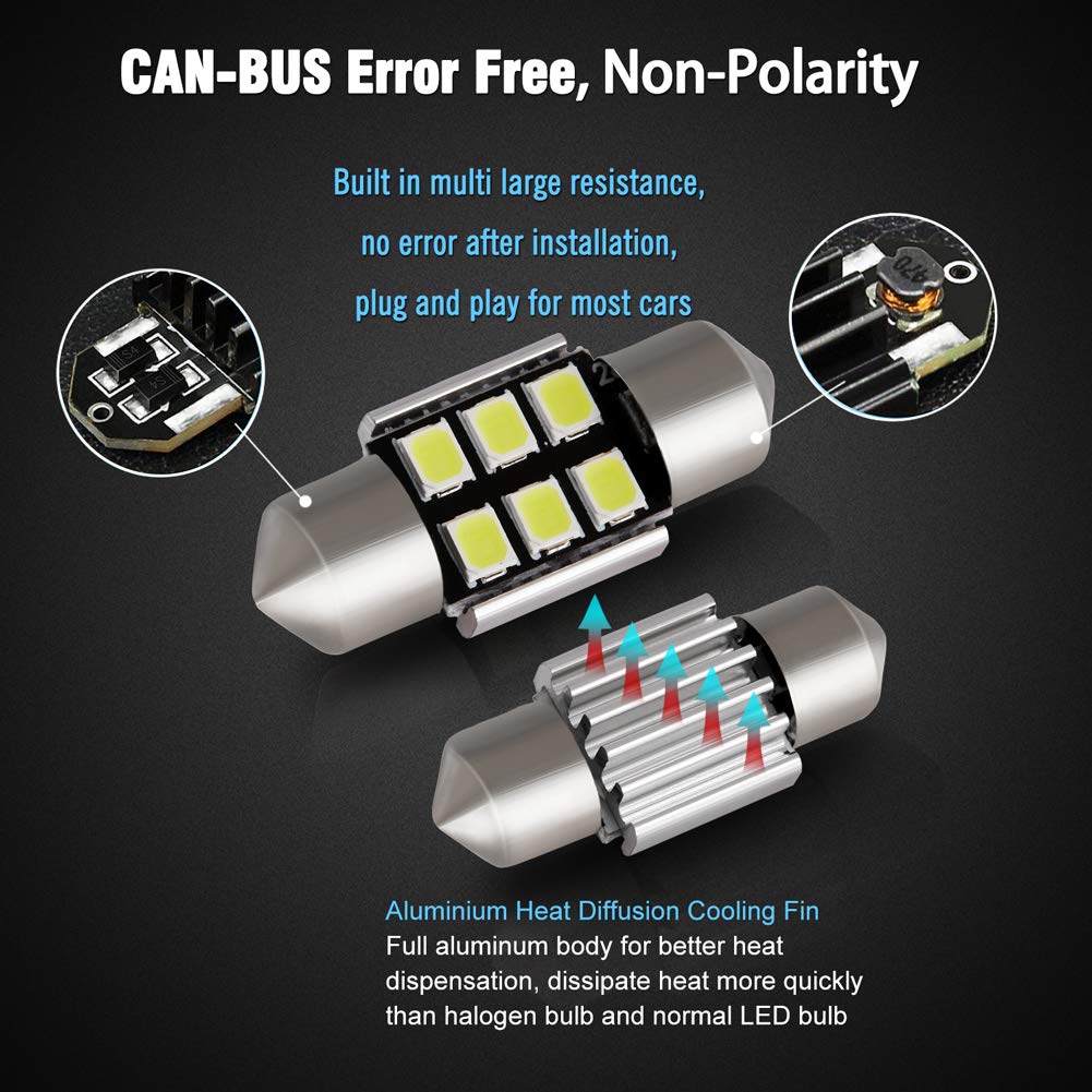 BRISHINE Festoon LED Bulbs 28MM/29MM Canbus Error Free Xenon White 2835 Chipsets Model BRISHINE-Festoon28W-28354