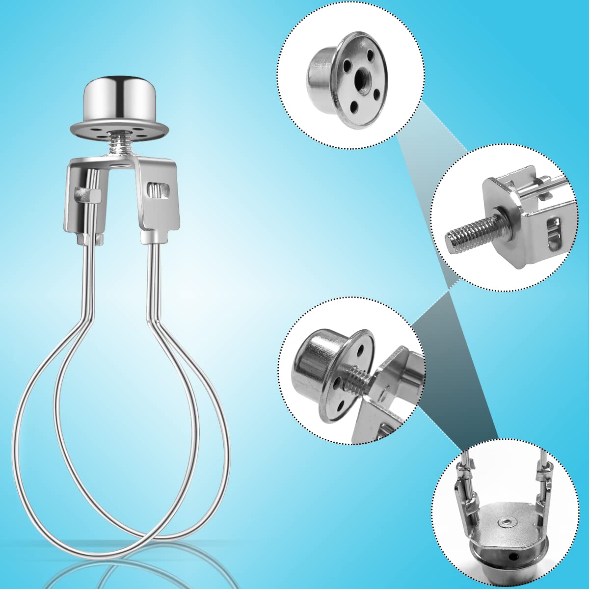 Yuntop Silver Clip On Lampshade Adapter With Finial, Metal Lamp Shade Holder For Light Bulbs