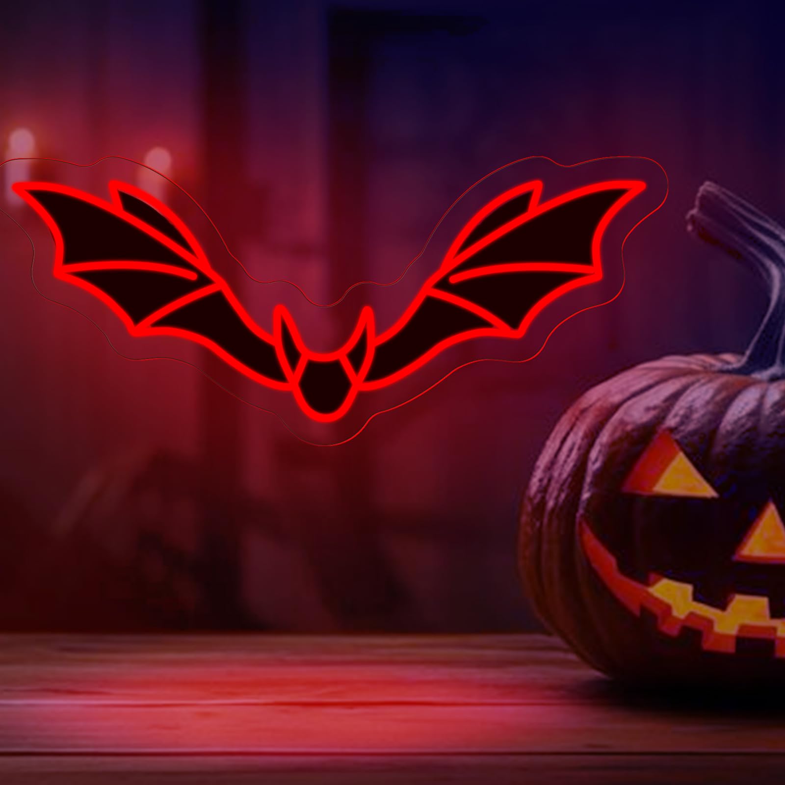 DMDMBSR Bat Neon Sign, Acrylic Halloween Decor, 15.7inx6.9in, Red Bat
