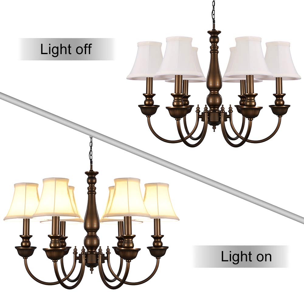 Wellmet Chandelier Shades, Clip-On Fitter For Candelabra Bulbs, 3X6X5, Cream White Fabric, 6 Pcs Set, Model Lp-Line-Cream White