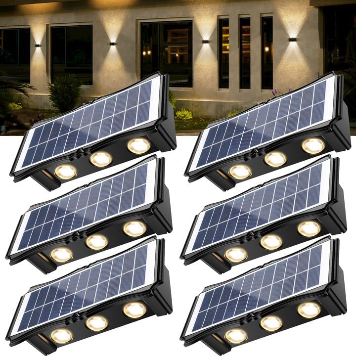 Kialush Solar Step Lights Outdoor  6 Pack 1500Mah Wall Lights Fence Lights Solar Powered  Ip65 Outdoor Up And Down Solar Lighting For Step  Wall  Fence