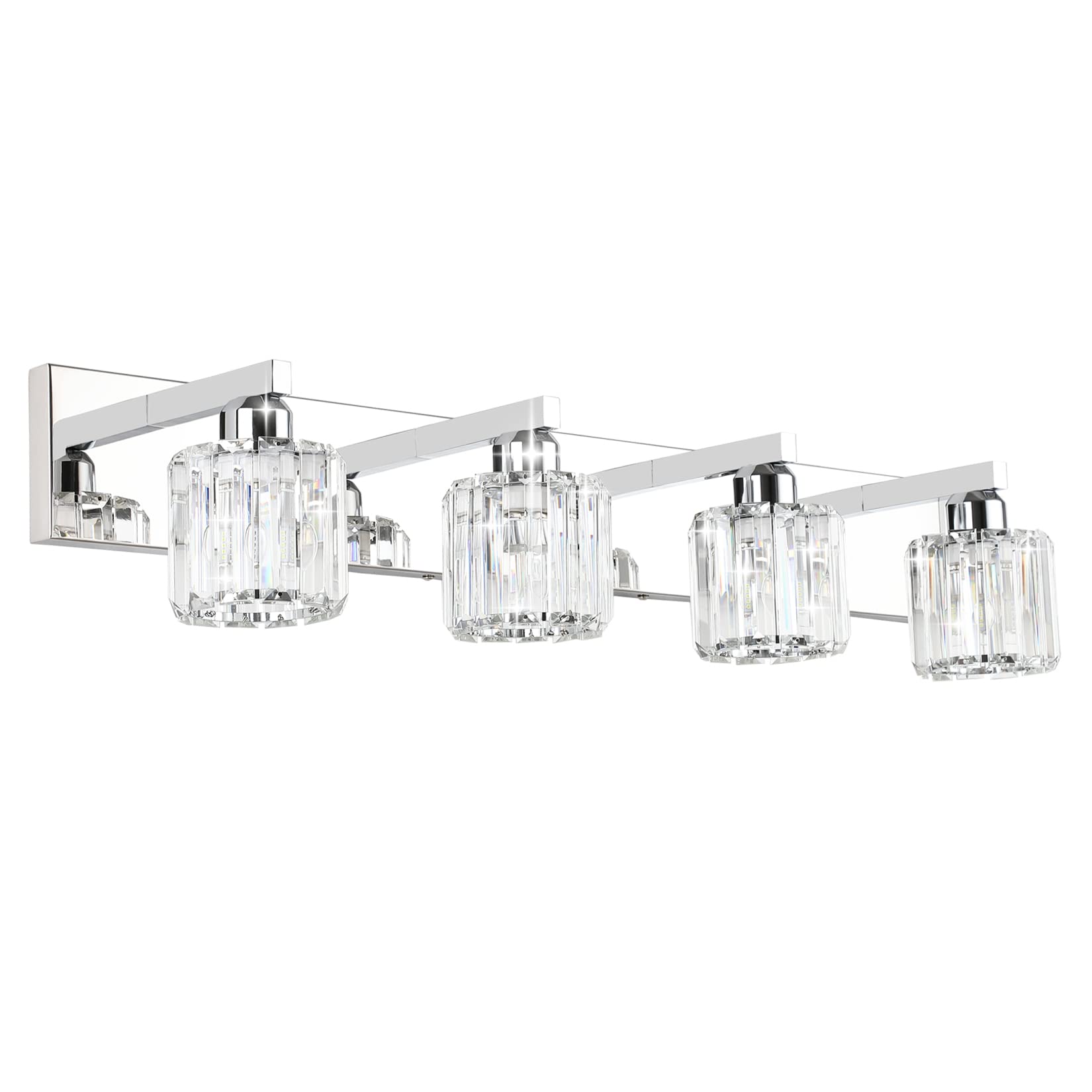 Aipsun Crystal Bathroom Vanity Light, 32 Chrome, Stainless Steel & K9 Crystal, Model 8460, 4 Lights (Bulbs Not Included)