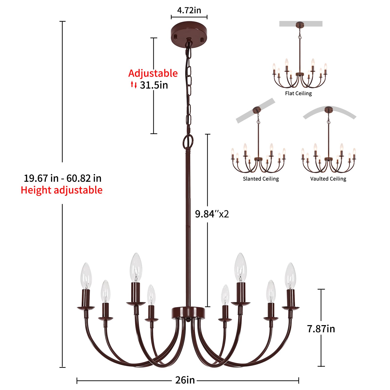 Puyveyor 8-Light Farmhouse Chandelier for Dining Room Lighting Fixtures Hanging, Oil-Rubbed Bronze Candle Chandelier, Industrial