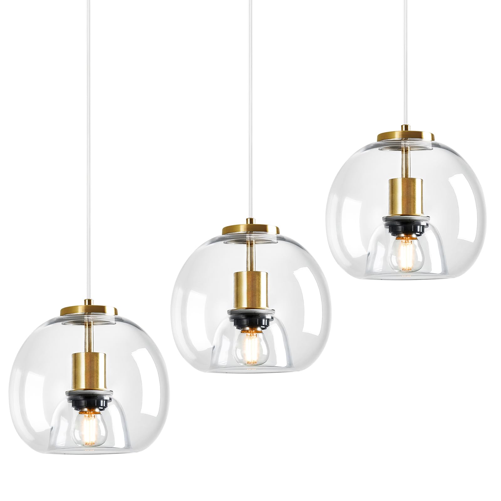 Lbsqj Clear Glass Pendant Lights Kitchen Island 3 Pack 7.87 Glass Globe Pendant Light Gold Hanging Light Fixture Modern Pendant Lighting For Kitchen Island Bedroom Dining Room
