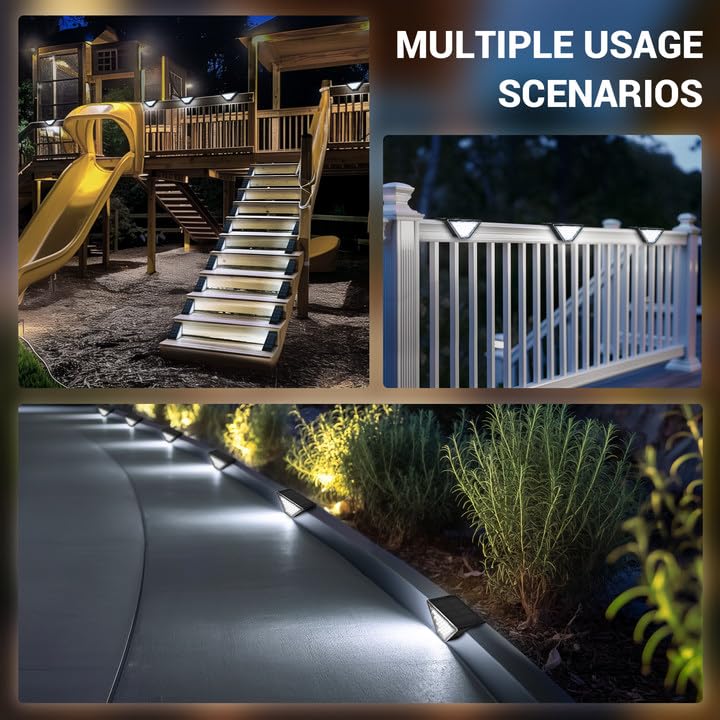 PATIOWIN Solar Step Lights, 24 LEDs, Waterproof IP65, 8 Pack, Cold White, Model 9088, for Yard, Porch, Deck, Stair, Patio