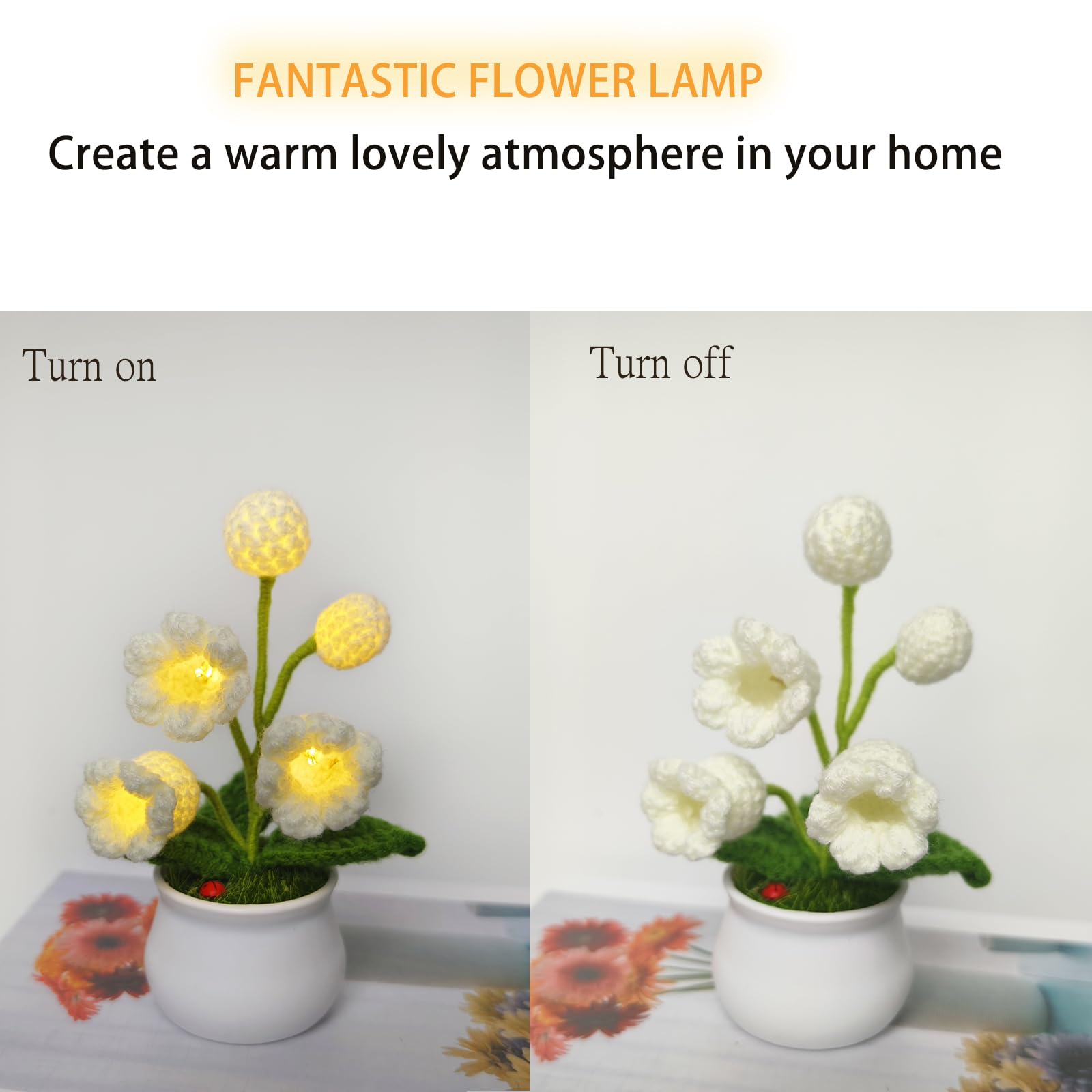 Lily Of The Valley Lamp, Crochet Artificial Flower With 5 Little Night Lights, For Women Wife Girlfriend Birthday Christmas Vale