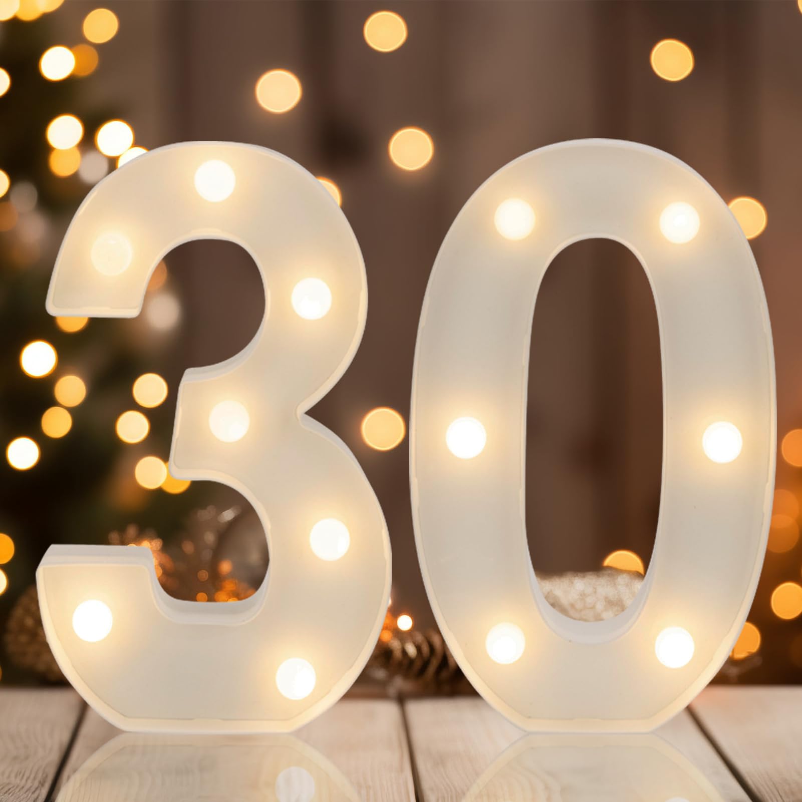 IFDGCTK Decorative LED Number Sign, Lighted Marquee for 30th Birthday, Warm White, Metal, Model IFDGCTK