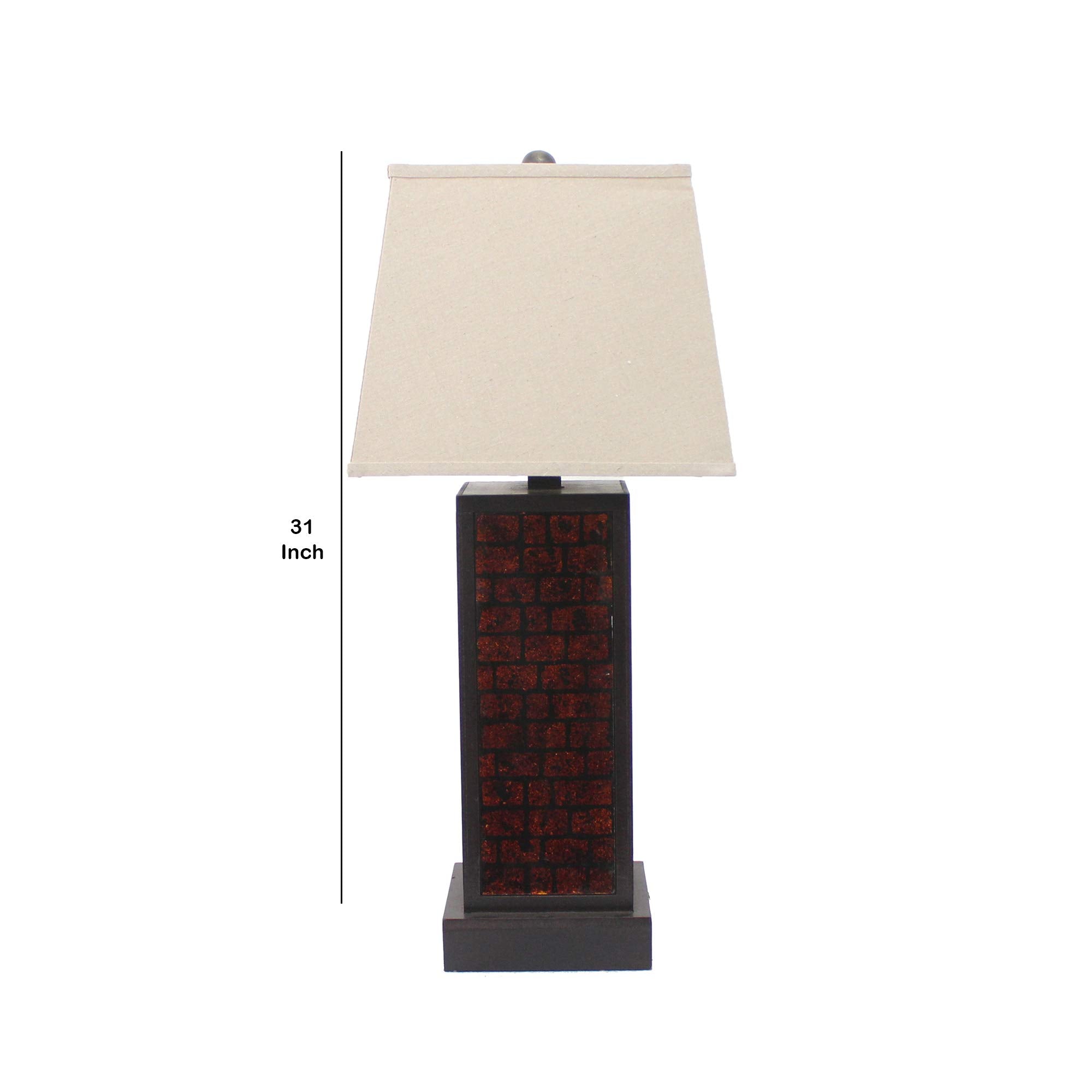 Benzara Rectangular Metal Frame Table Lamp, Brick Pattern, Beige and Brown, Model BM217240