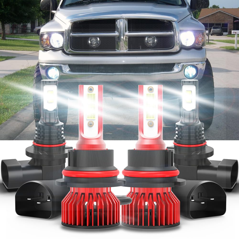 MNWHUC High Low Beam Fog Lights Combo, 6000K White Light, Pack of 4, Model 9007/HB5+9005/9006 for Dodge Ram 1500