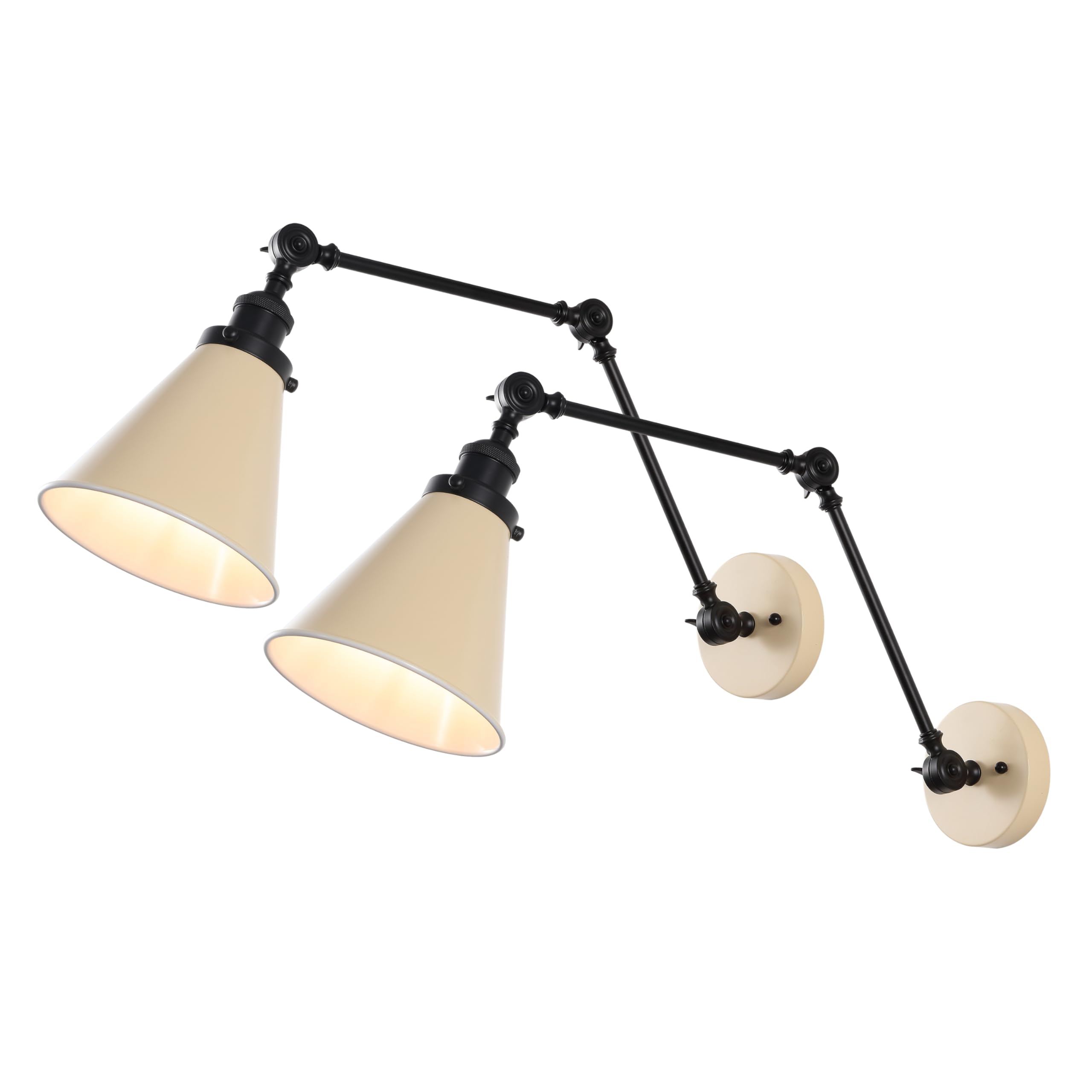 JONATHAN Y 7 Almond/Black Classic Industrial Metal Adjustable Arm LED Wall Sconce for Bedside Reading, Farmhouse Swing Arm Wall 