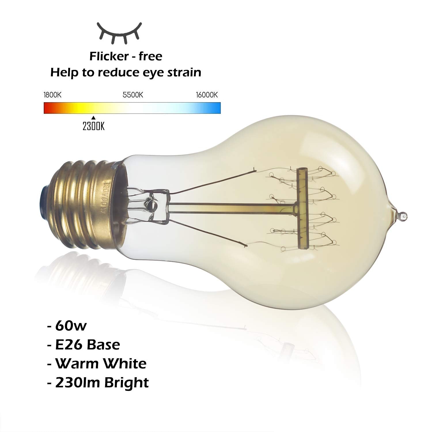 Jslinter Edison Light Bulbs 60 Watt Dimmable A19 Antique Vintage E26 Glass 6-Pack Amber Warm White