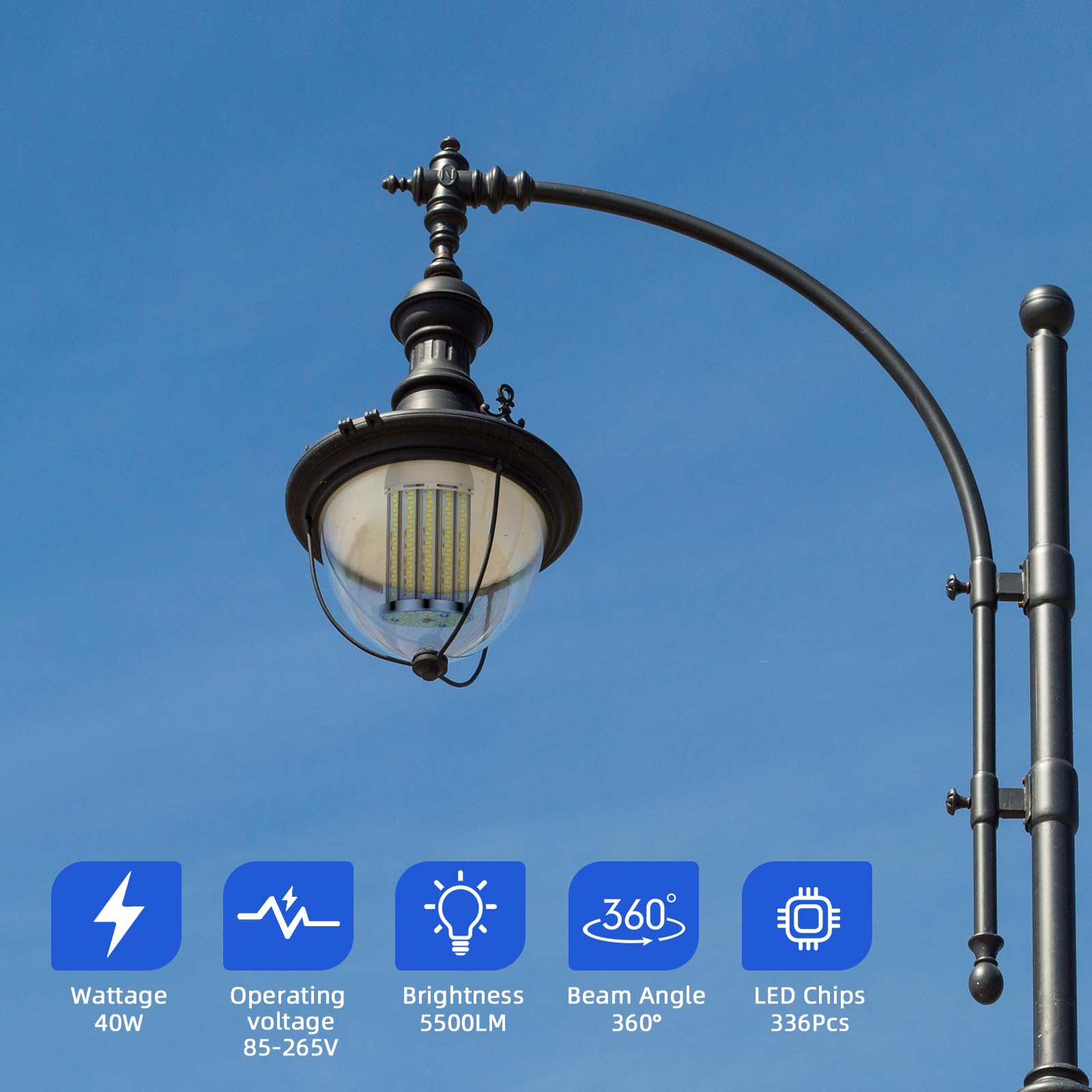 Intpro Led Corn Light Bulb Led Light Bulb 450W Equivalent 5500 Lumen 6500K 40W Large Area Cool Daylight White E26/E27 Base For O