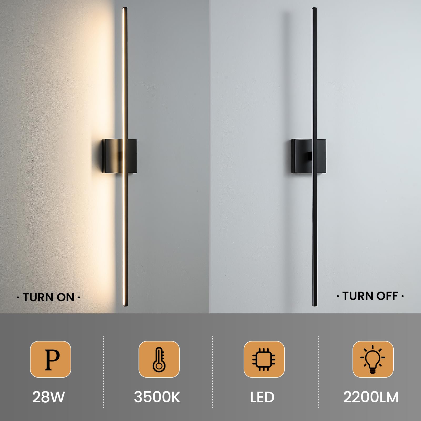 CCYCOL 39 Inch Matte Black Bathroom Vanity Light - 28W Dimming LED Wall Sconce, Model 8036WL-39BK