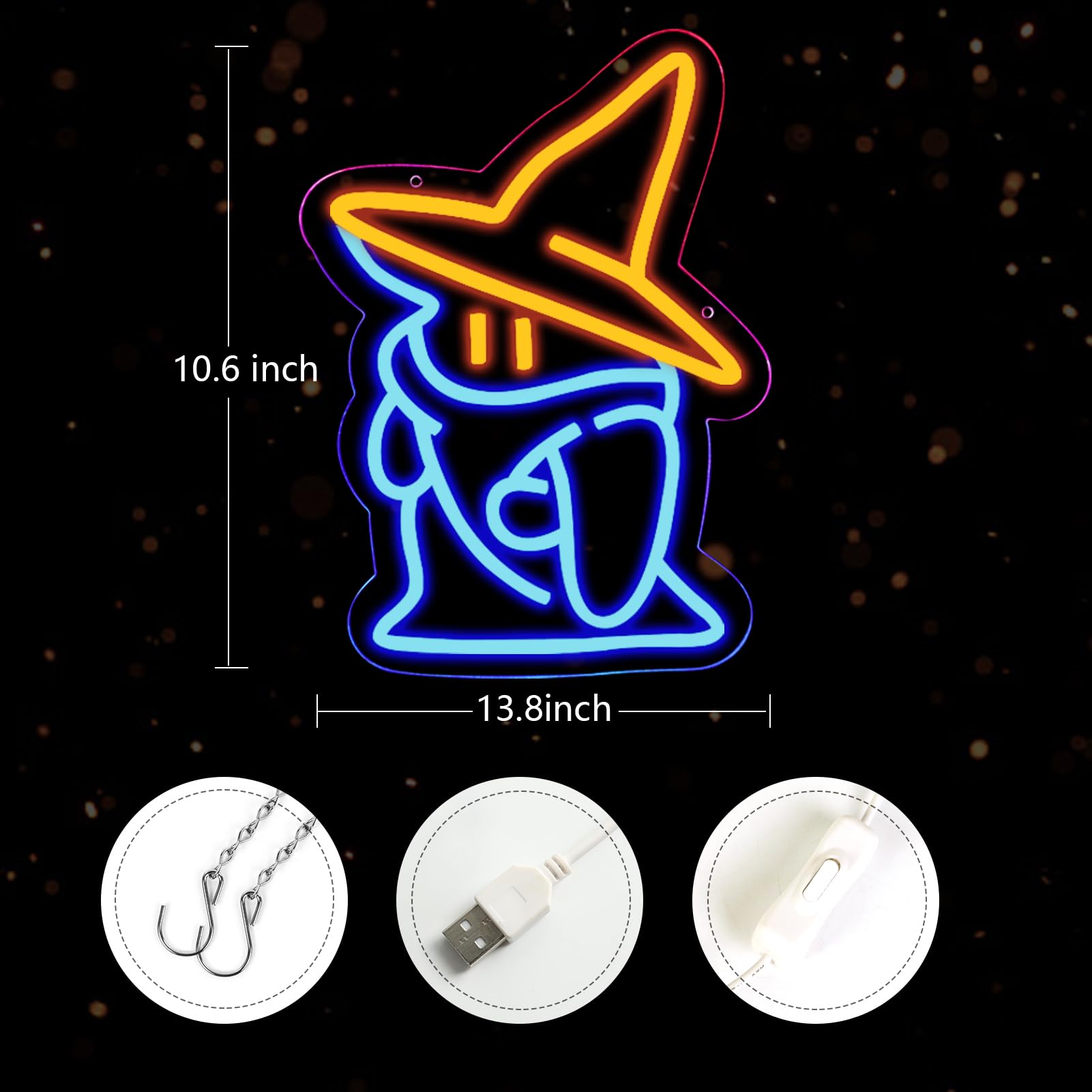 Pinlangdou Neon Sign - Black Mage Fantasy Lights - 14 x 11 inches - Orange-Black Mage - Cap Cartoon Model