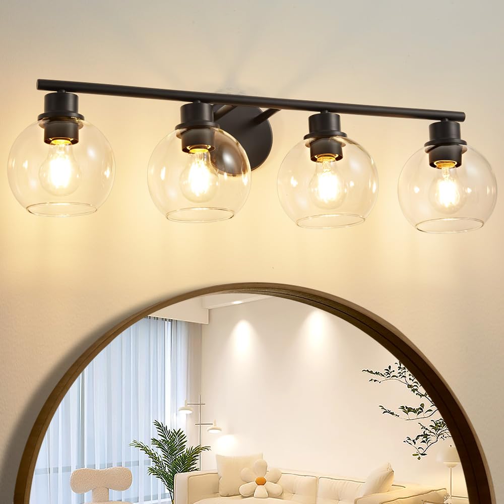 Lanmate Bathroom Vanity Light 4-Lights Black Metal with Clear Glass Shade 29.5 inch Model L1746
