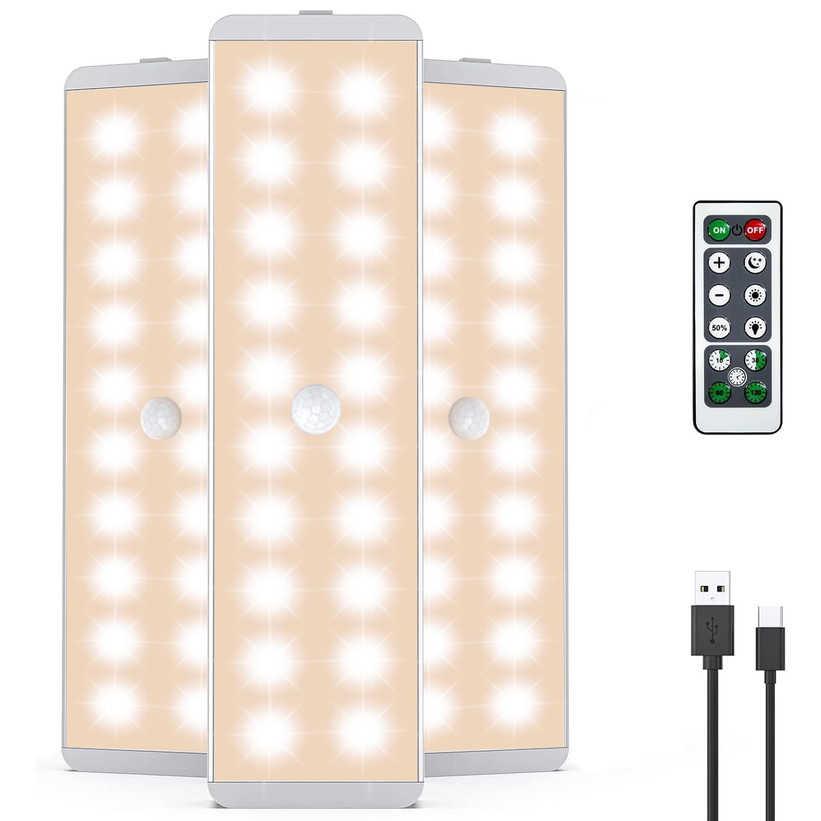 Led Closet Light, 20Leds Rechargeable Motion Sensor Under Cabinet Lighting With Remote Control, Wireless Stick-Anywhere Night Sa