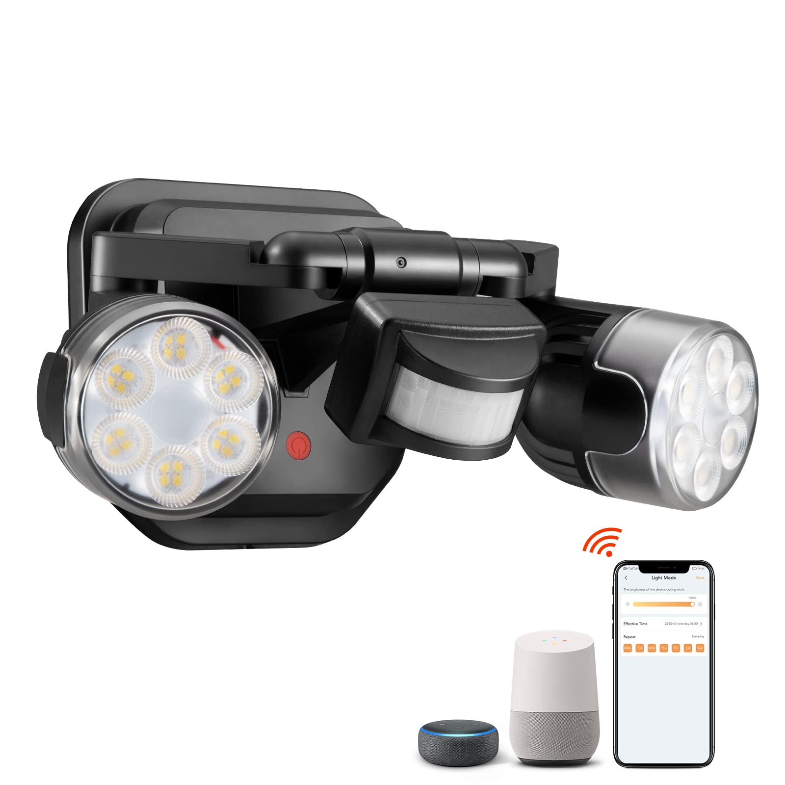 OREiN Motion Sensor Outdoor Flood Light, 1600LM 12W, Smart 2 Heads, Black, Model OL36003