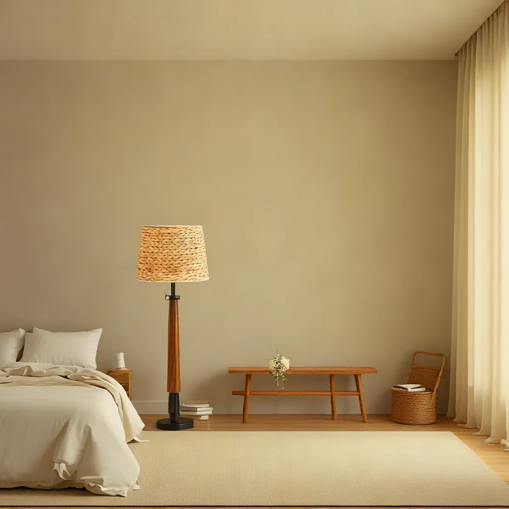 Farmhouse Water Hyacinth Drum Lamp Shades for Table Lamps, Wicker Pendant Light Shade Replacement, Rustic Light Fixture Cover, W