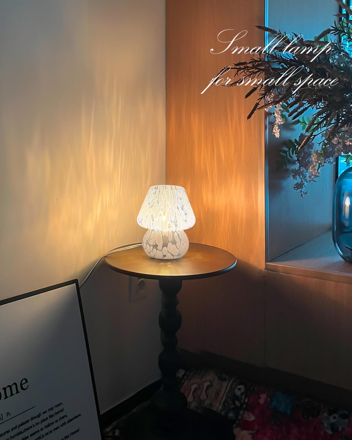 Onewish Mushroom Lamp Small Bedside Table Lamp-Nightstand Nightlight Dimmable Stepless, Translucent Glass Desk Lamp For Bedroom