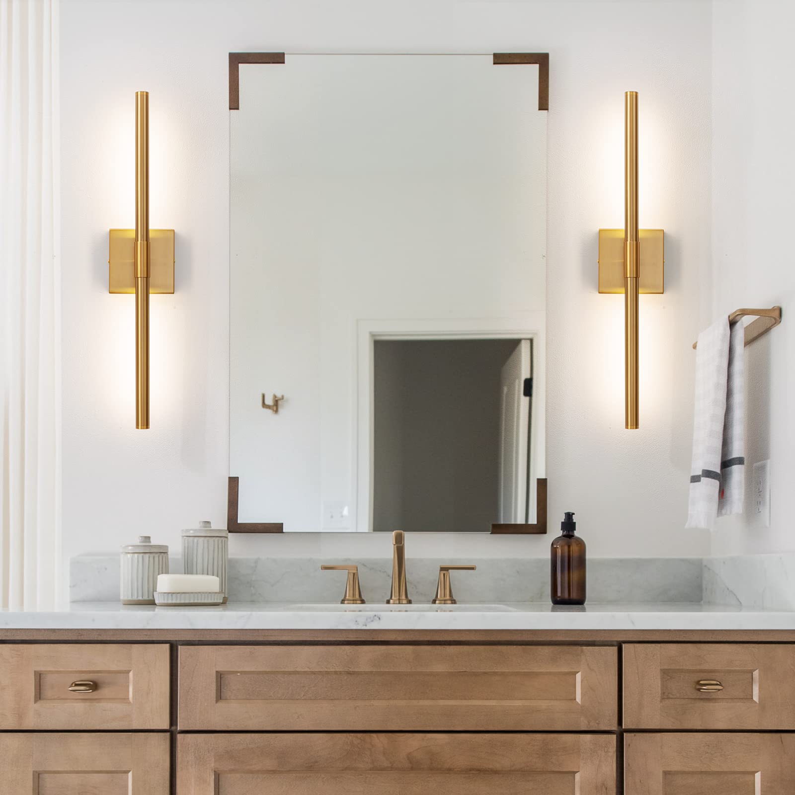 Faziyo Gold Vanity Light Fixtures For Bathroom Over Mirror 24 Inch Led Morden Bathroom Sconce 4000K Picture Lights For Paintings