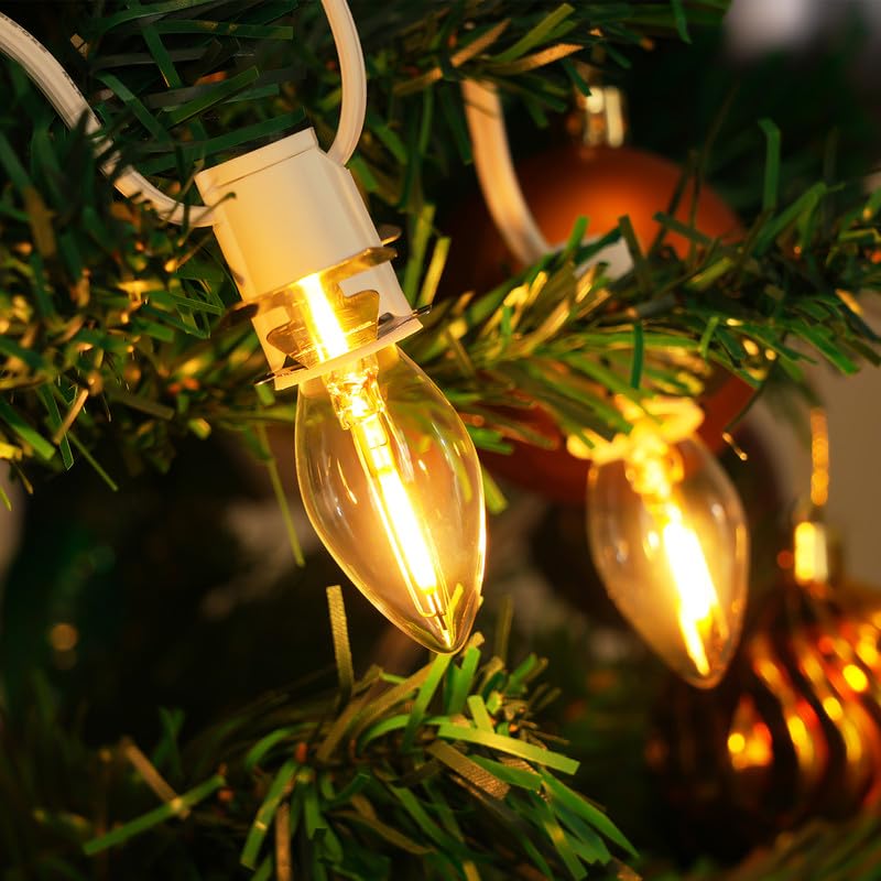 SURAIELEC 9ft Christmas Village Light Cord with 3 LED Bulbs, C7, White, UL Listed, End to End Connection