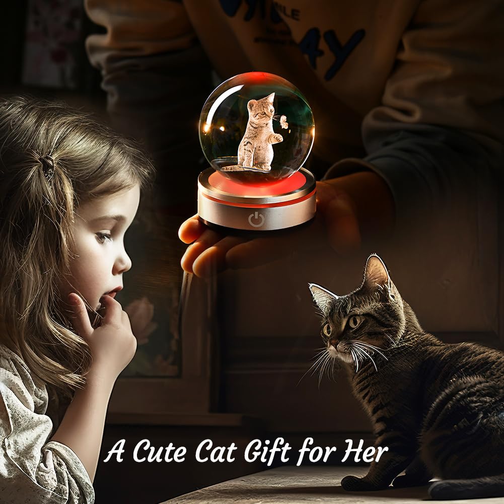 Ifolaina 3D Cat Crystal Ball Cat Lover Gifts For Women 3D Cat Figurines Home Decor Cat Collectibles Snow Globes Gift For Girl Ca