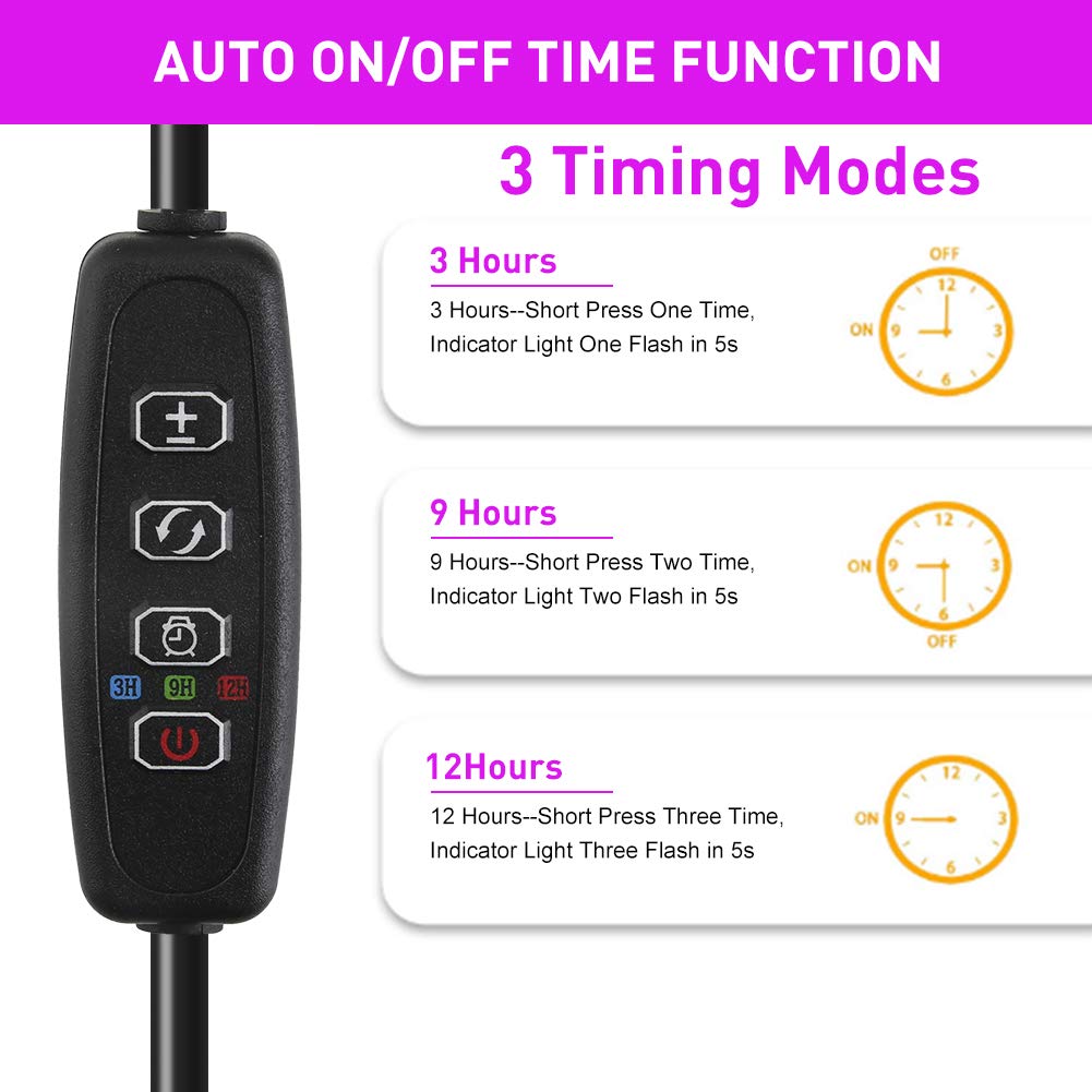 60W Led Plant Grow Lights For Indoor Plants, Led Grow Lamp Bulbs Plant Lights Full Spectrum With Adjustable Neck, Auto On & Off