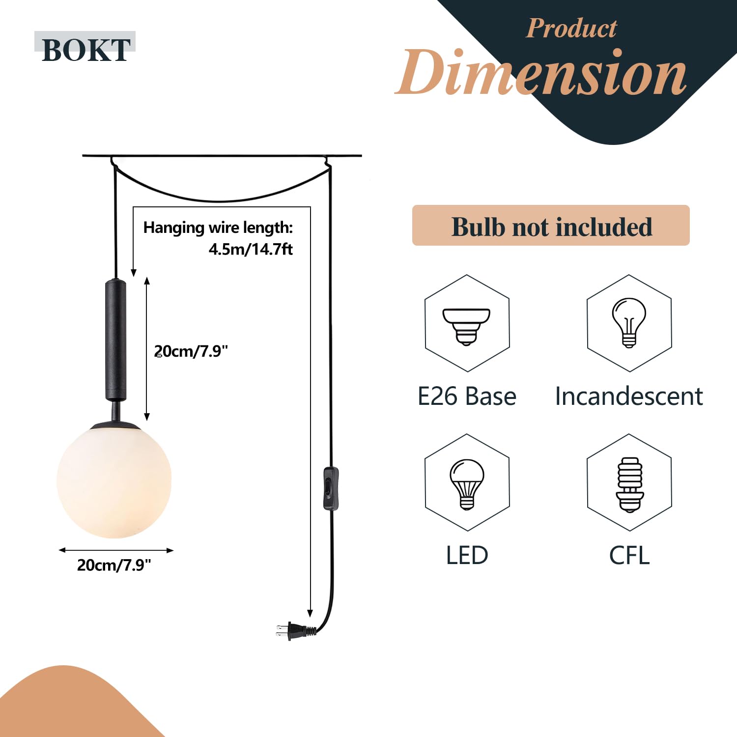 Bokt Glass Globe Pendant Light Plug In Vintage Black Mini Hanging Pendant Light Plug In Cord Single Modern Hanging Pendant Kitch