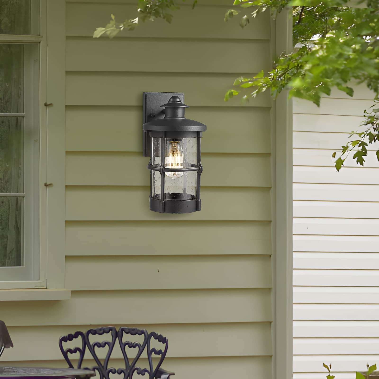 Rosient Outdoor Wall Sconces - Exterior Wall Mount Lighting Fixture In Black Finish With Seeded Glass (2 Pack)