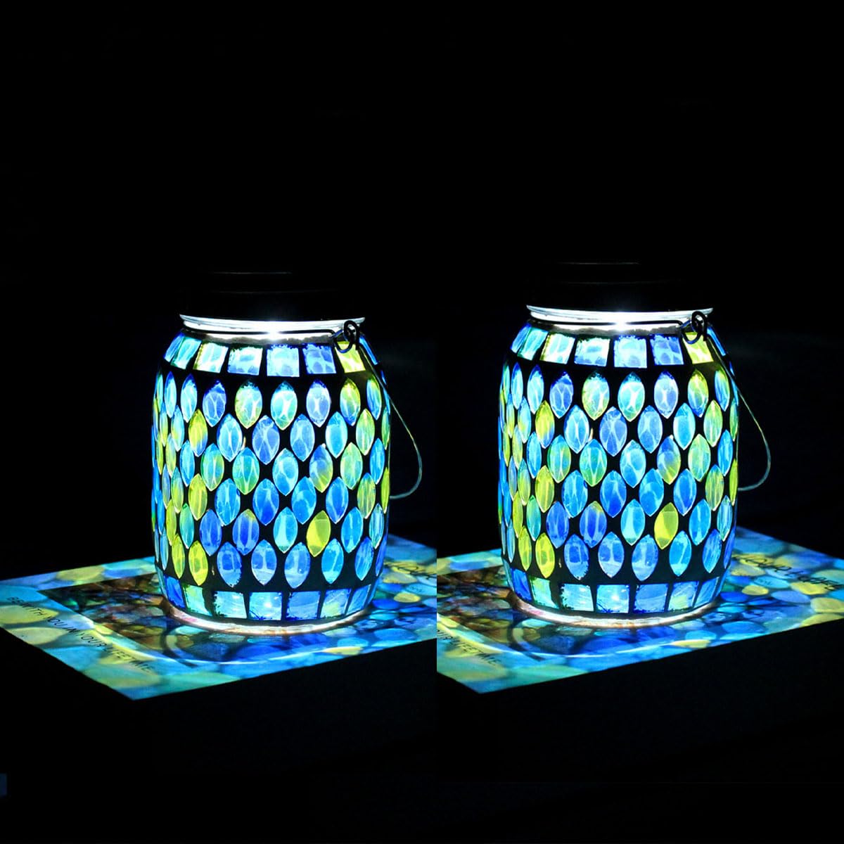 Solar Mosaic 2Pack Outdoor Waterproof Cool Blue Mosaic Jar Decor Christmas Gifts For Women Mom Grandma Halloween Hanging Solar L