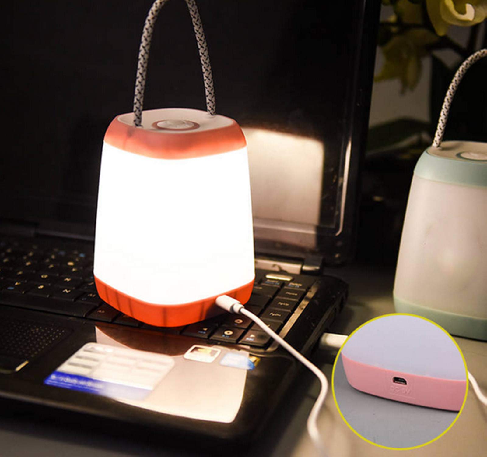 Hathdia Night Light for Kids - USB Rechargeable Portable Lamp, 3 Light Modes, Plastic, Cyan