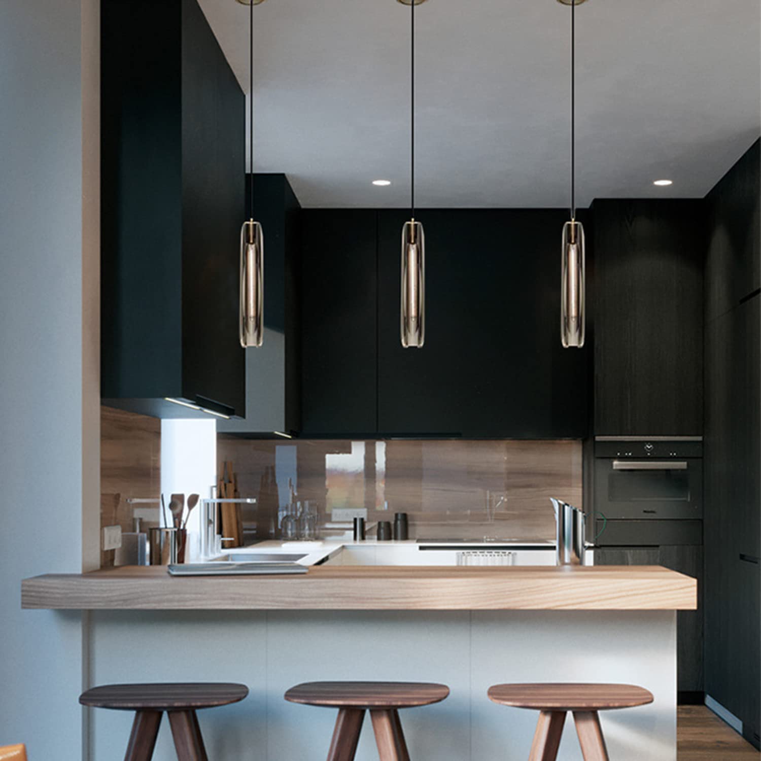 PRTSER Pendant Light - Smoke Gray Crystal Shade, Model 6608, Kitchen Island Lighting Fixture