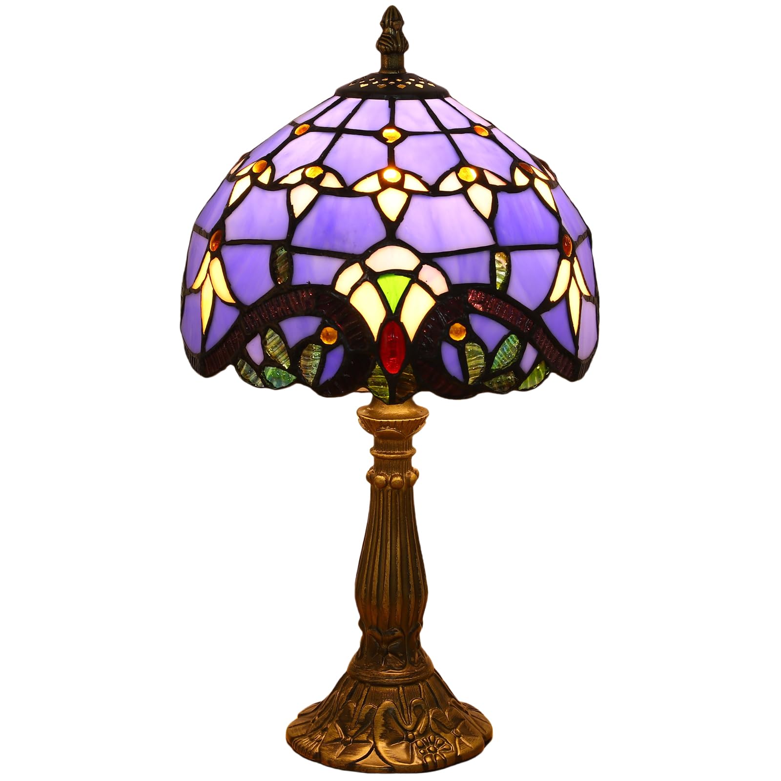 tuomoxte Tiffany Style Table Lamp, Blue Baroque Style Stained Glass Lamp, 8 Inch Small Antique Lamp, for Bedside Nightstand Bedr