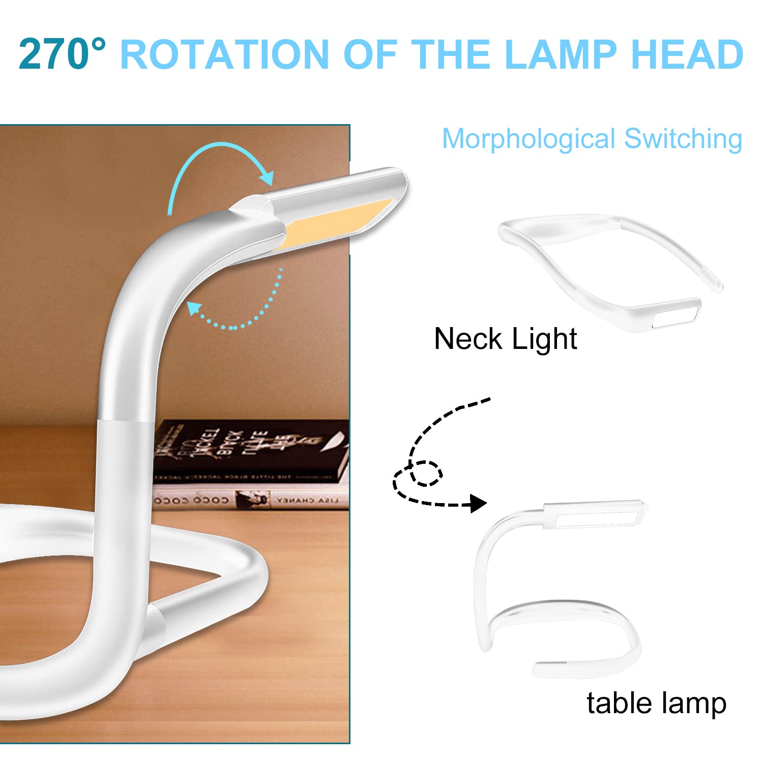 Led Neck Reading Light, Book Light For Reading In Bed, Adjustable Brightness Desk Lamp,3 Color, With Bendable Arms, Suitable For