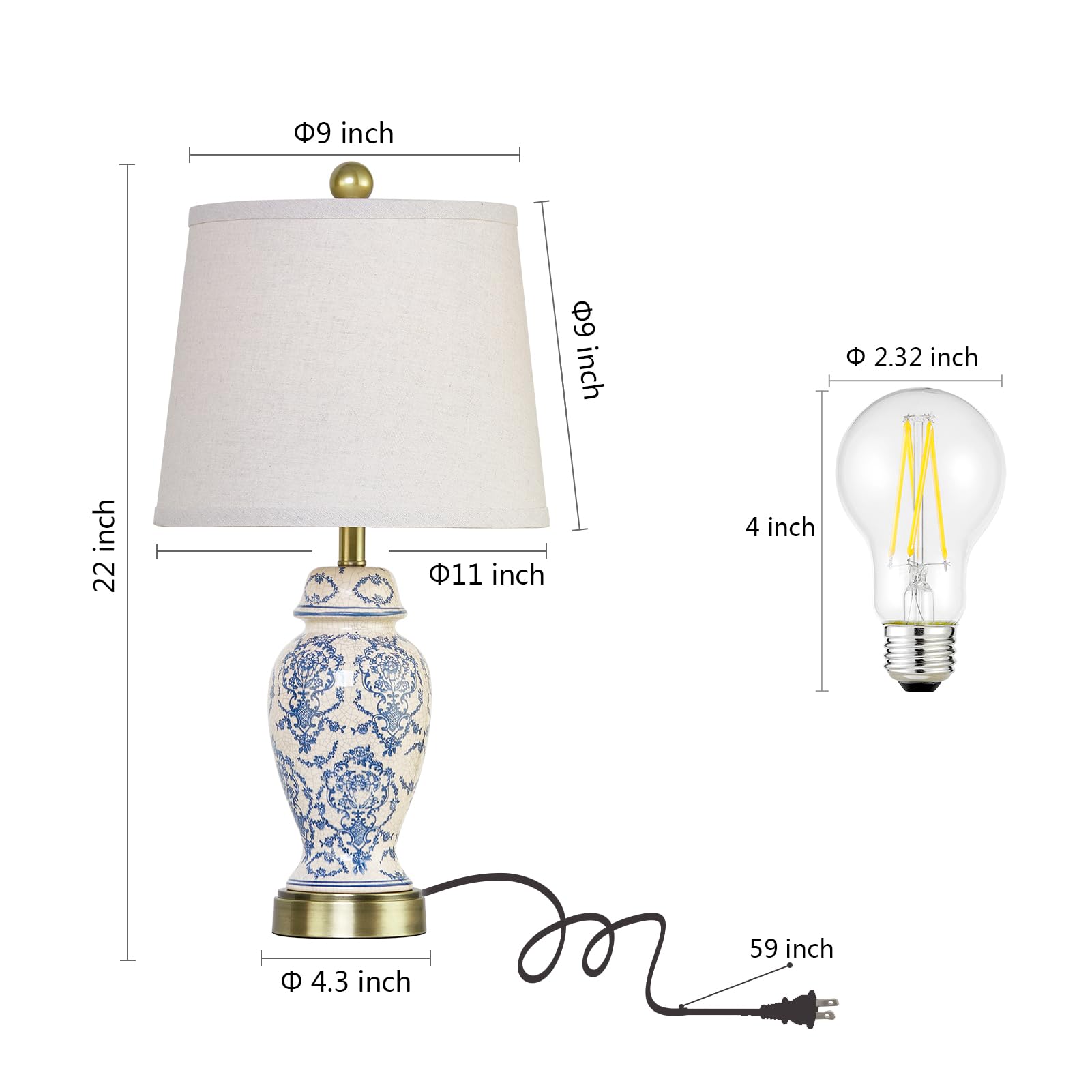 Roriano Chinoiserie Ceramic Table Lamps Set Of 2 For Living Room Bedroom Bedside  Traditional Blue And White Porcelain Classic Table Lamp For Nightstand Entryway  2 Led Bulbs Included