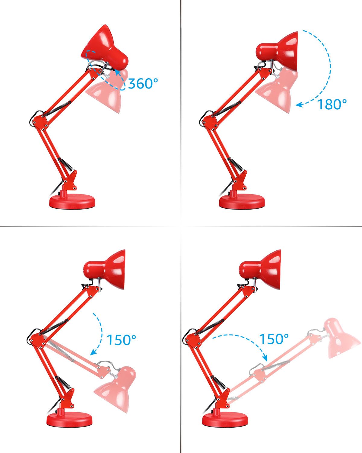 TORCHSTAR Metal Desk Lamp, Adjustable Gooseneck, Red, E26 Base, Architect Design, Model R2-ATSADEK-40WMRED-V2