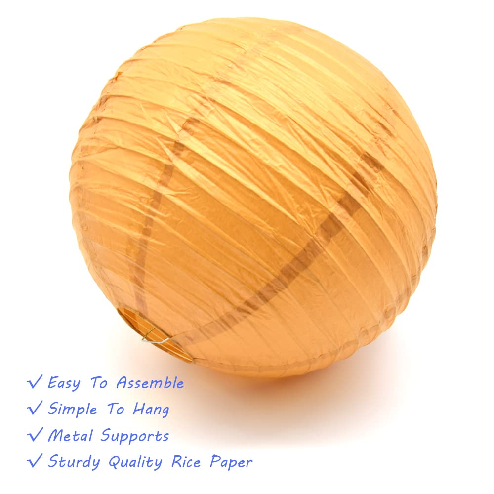 Hocansen 3pcs Paper Lanterns Decorative Round 12in Khaki Metal for Birthday Halloween Wedding Baby Shower Home Decor Party Decoration
